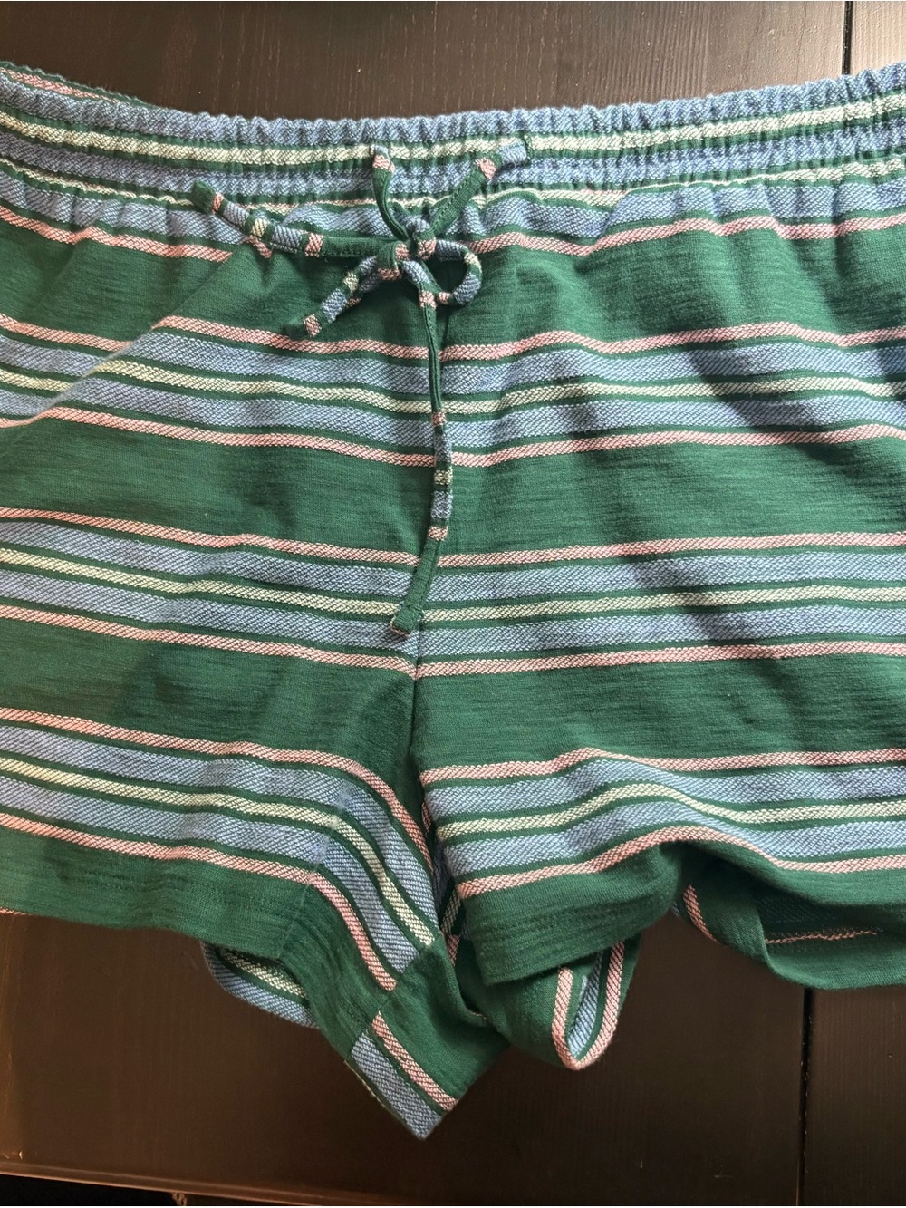 AE Women’s Green Striped Elastic-Waist Shorts